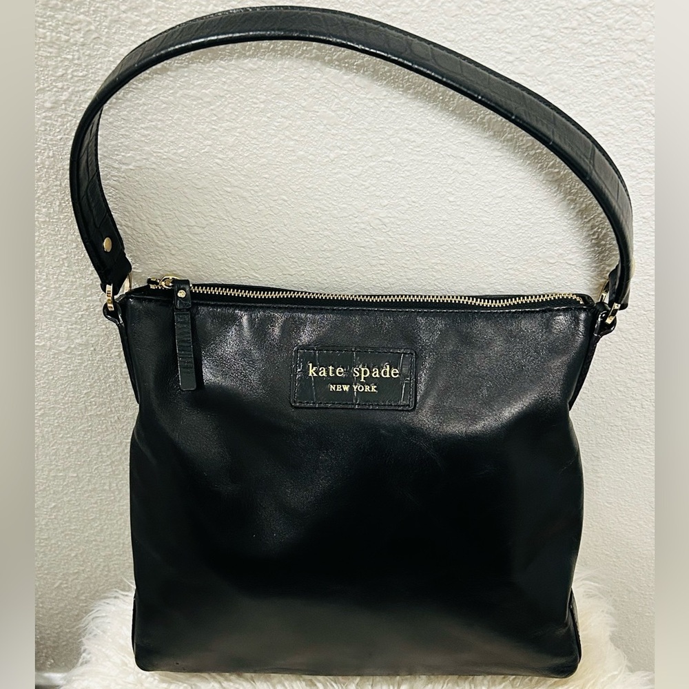 Kate Spade Black Leather and Croc Material Shoulder Bag NEW